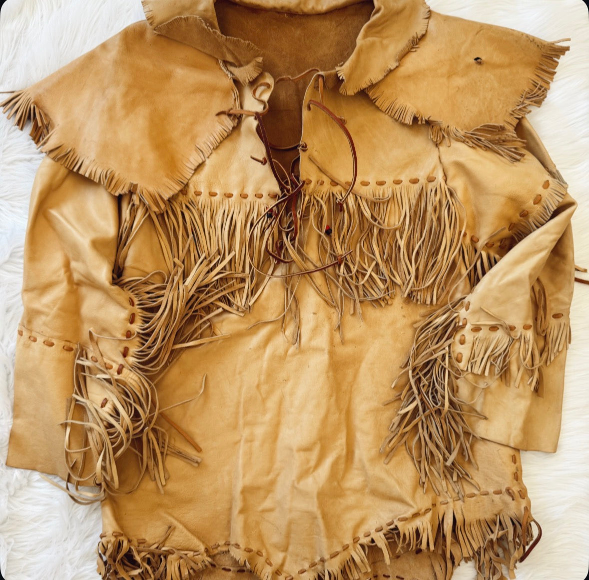 Vintage Leather Fringe Long Sleeve Top