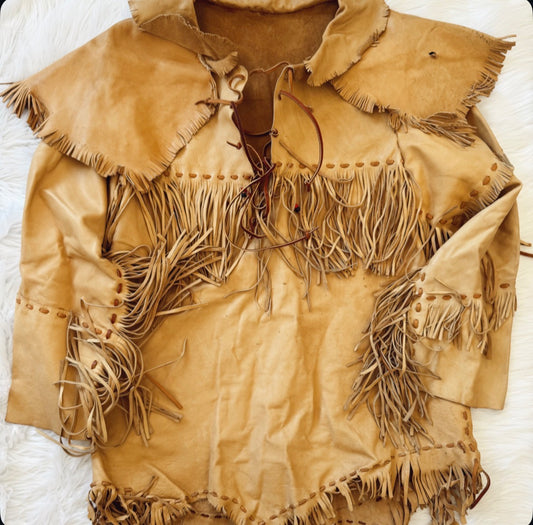 Vintage Leather Fringe Long Sleeve Top