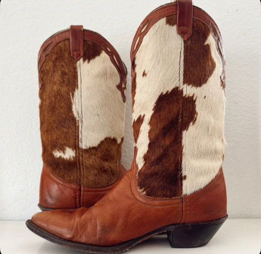 Vintage Brown Cowhide Cowboy Boots