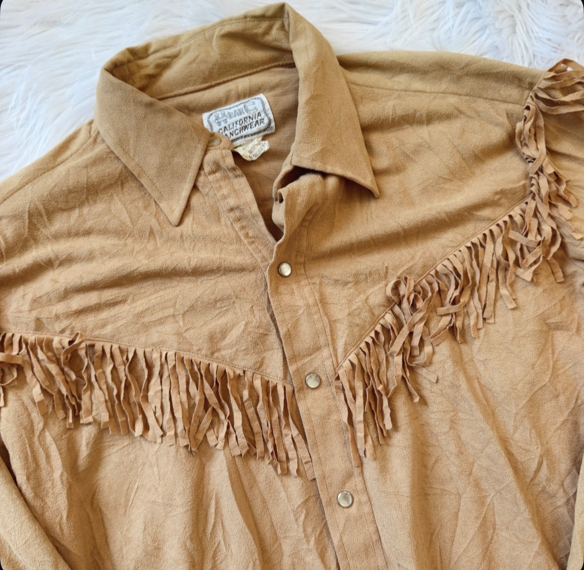 Vintage HBarC Tan Fringe Pearl Snap