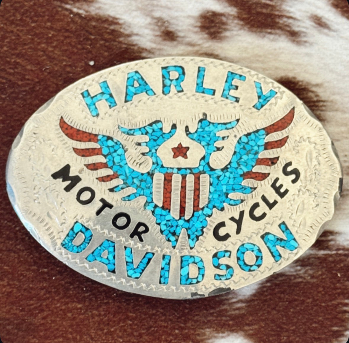 Vintage Harley Turquoise Belt Buckle