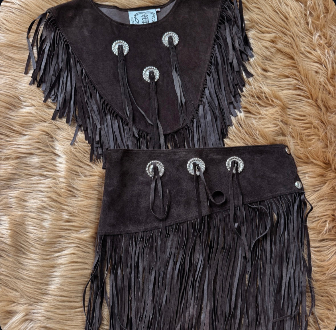 Vintage Dark Brown Suede Concho Fringe Set