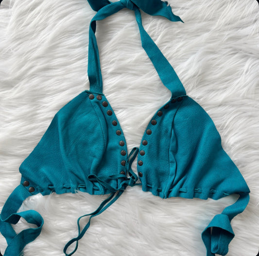 Vintage Turquoise Leather Halter Top