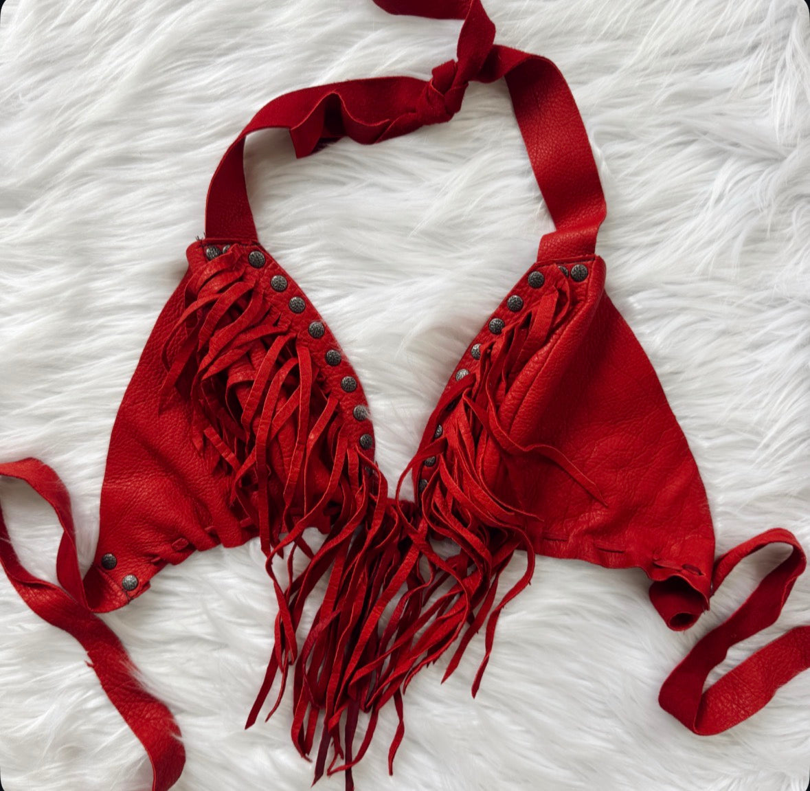 Vintage Red Fringe Halter Top