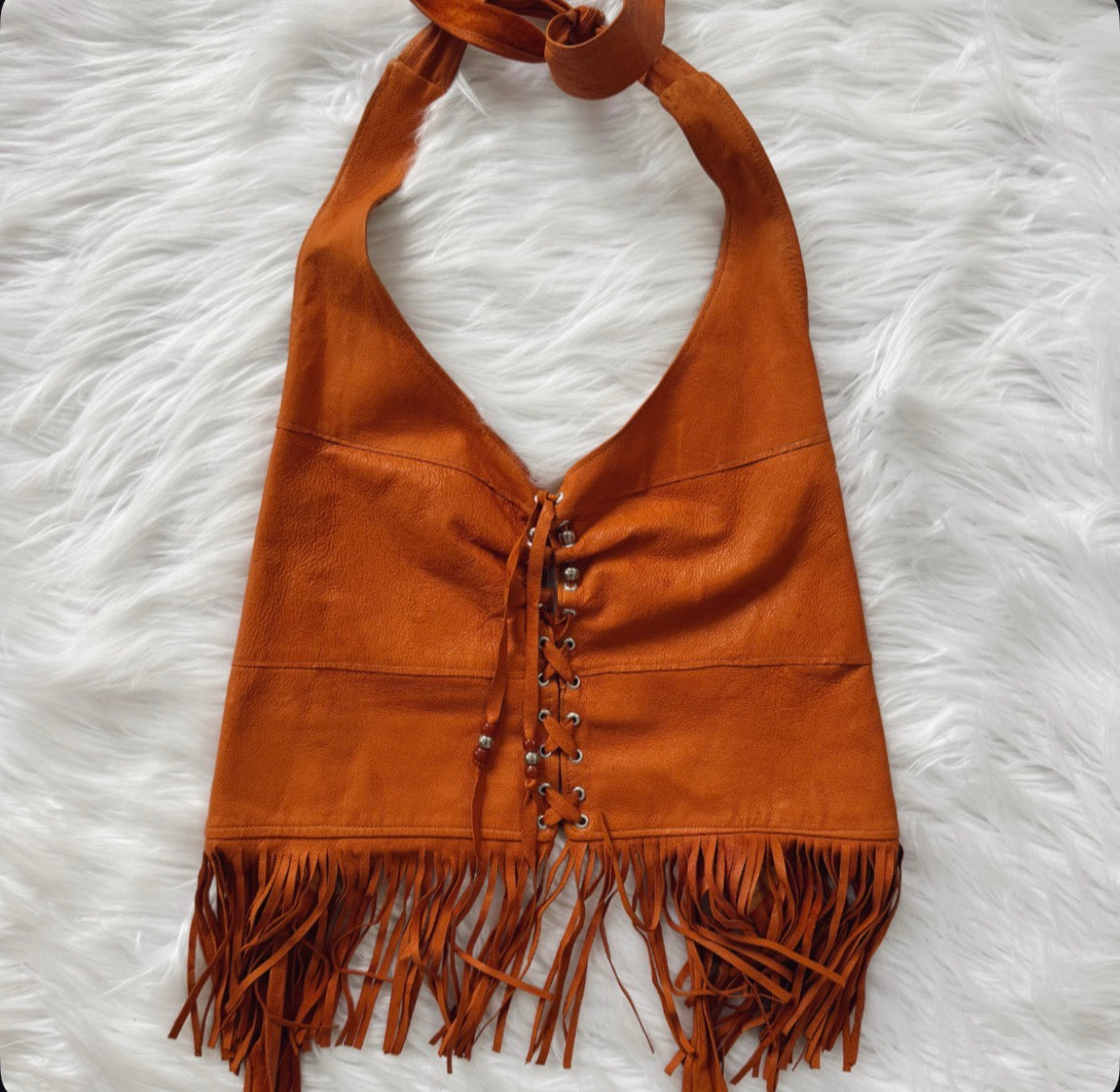 Vintage Orange Leather Halter Top