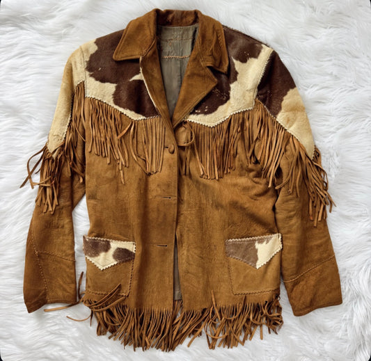 Vintage Cowhide Leather Fringe Jacket