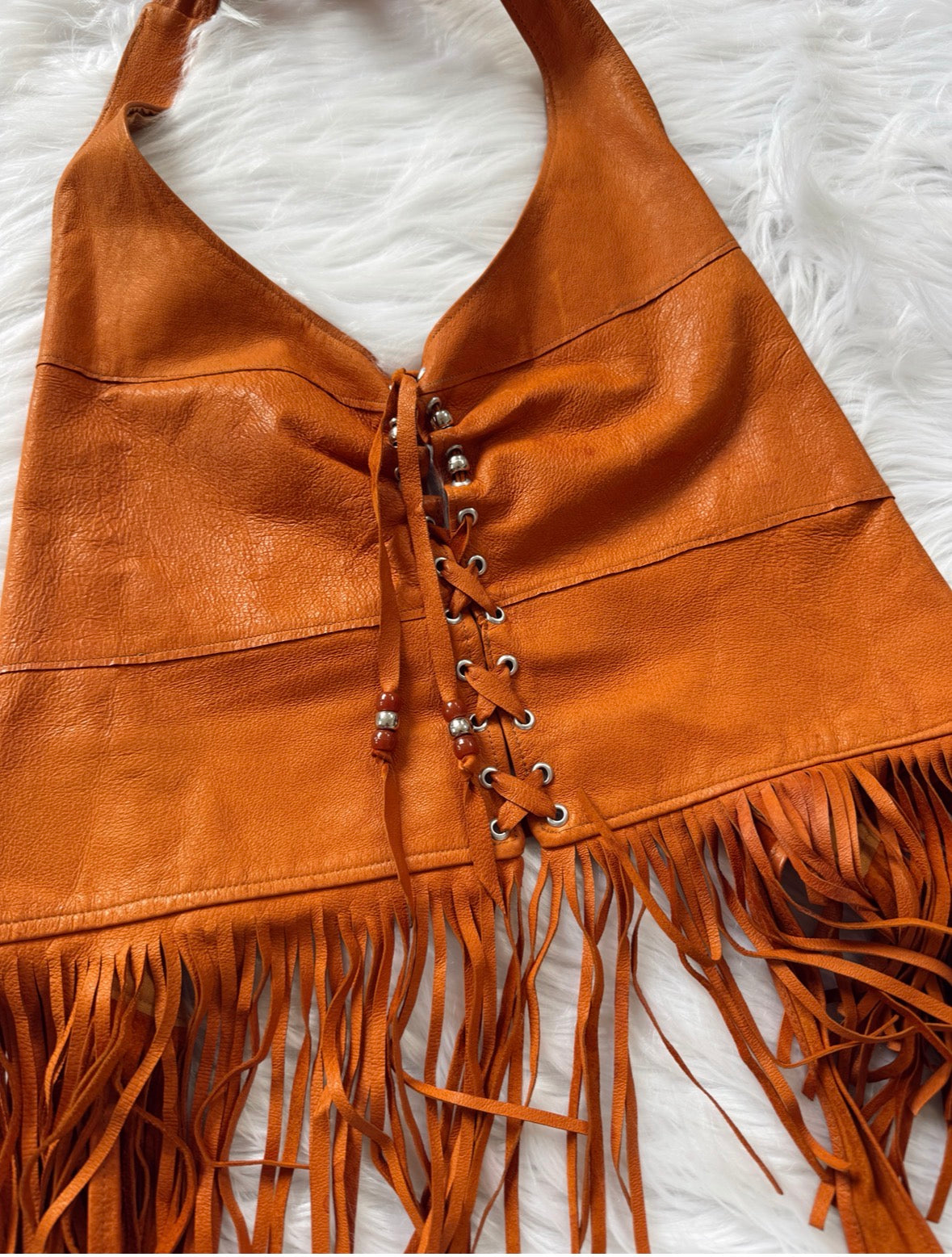 Vintage Orange Leather Halter Top