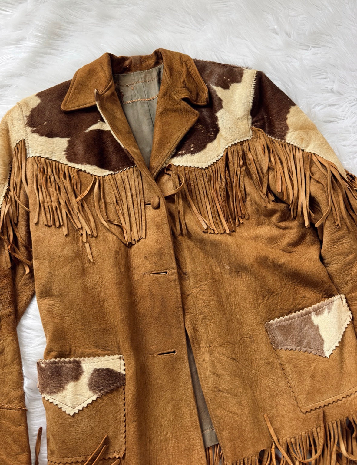 Vintage Cowhide Leather Fringe Jacket
