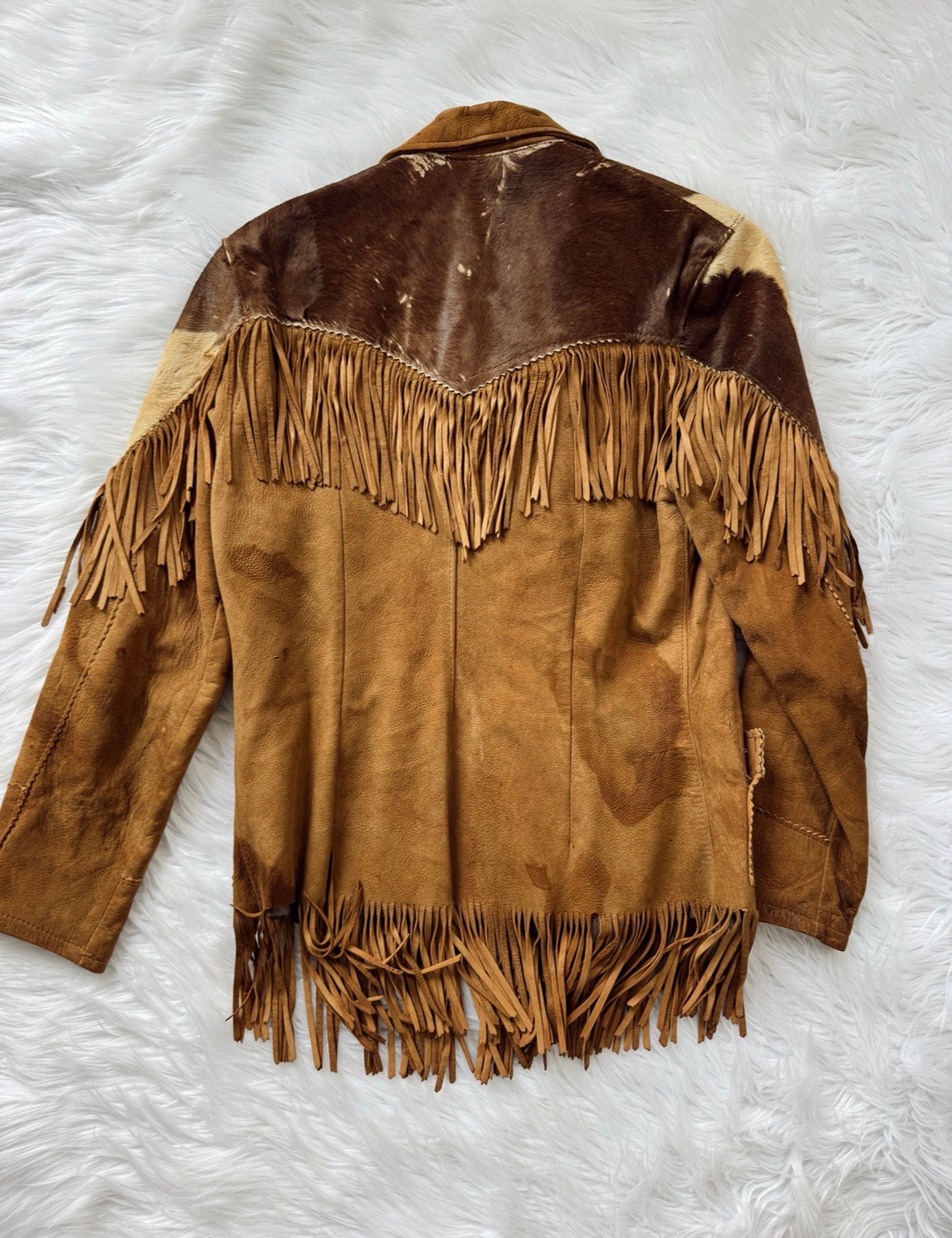 Vintage Cowhide Leather Fringe Jacket