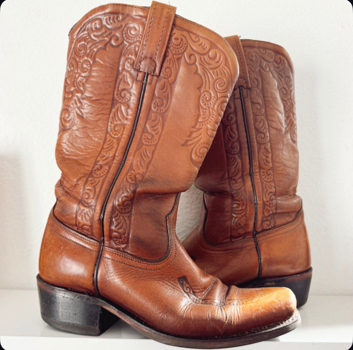 Vintage Horseshoe Tooled Boots