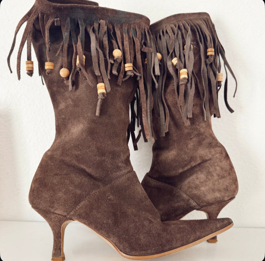 Vintage Brown Fringe Boots