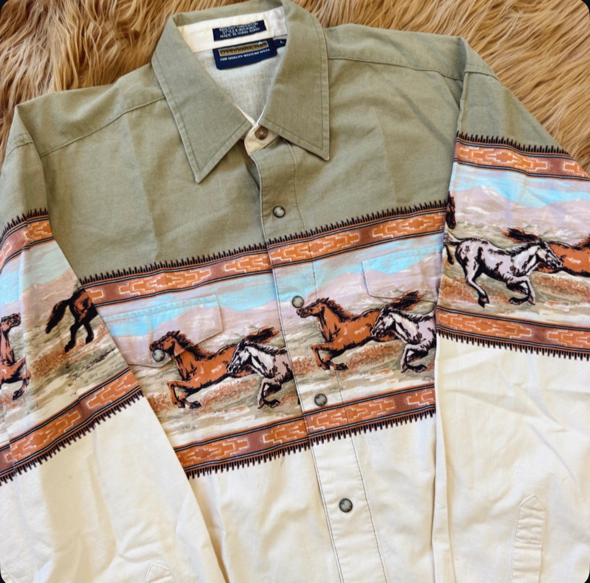 Vintage Wild Horses Pearl Snap