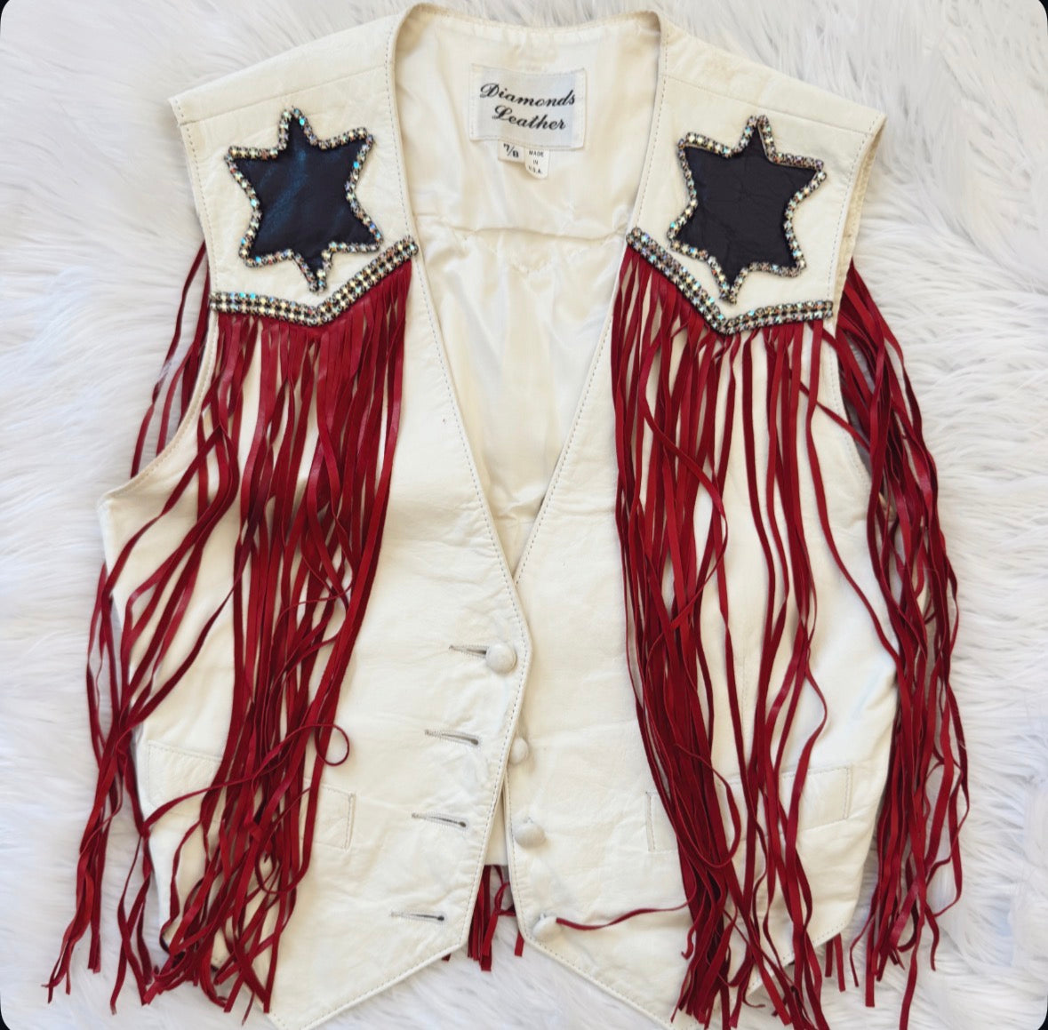 Vintage Star Fringe Leather Vest