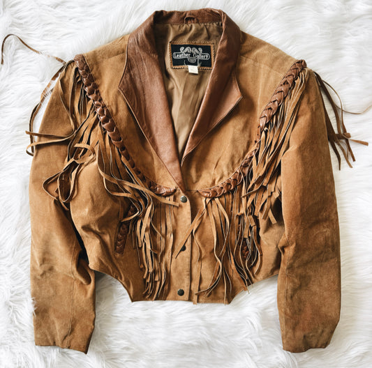 Vintage Brown Leather Fringe Jacket