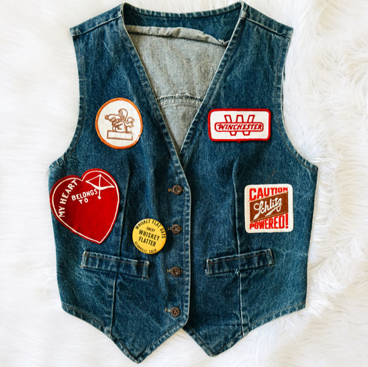 Vintage Denim Vest W/ Patches