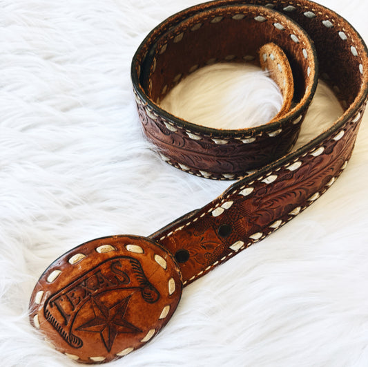 Vintage Texas Leather Tooled Belt