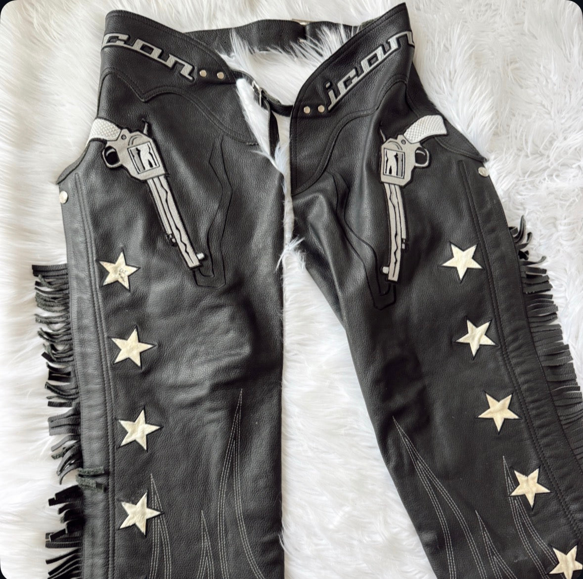 Guns & Stars Fringe Leather Chaps