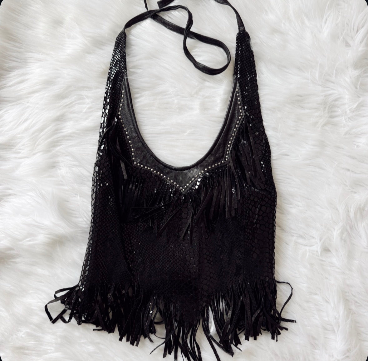 Vintage Black Snakeskin Halter Top