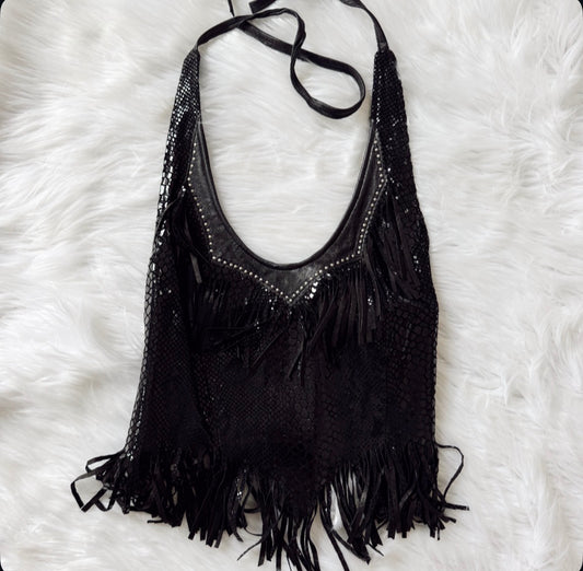 Vintage Black Snakeskin Halter Top