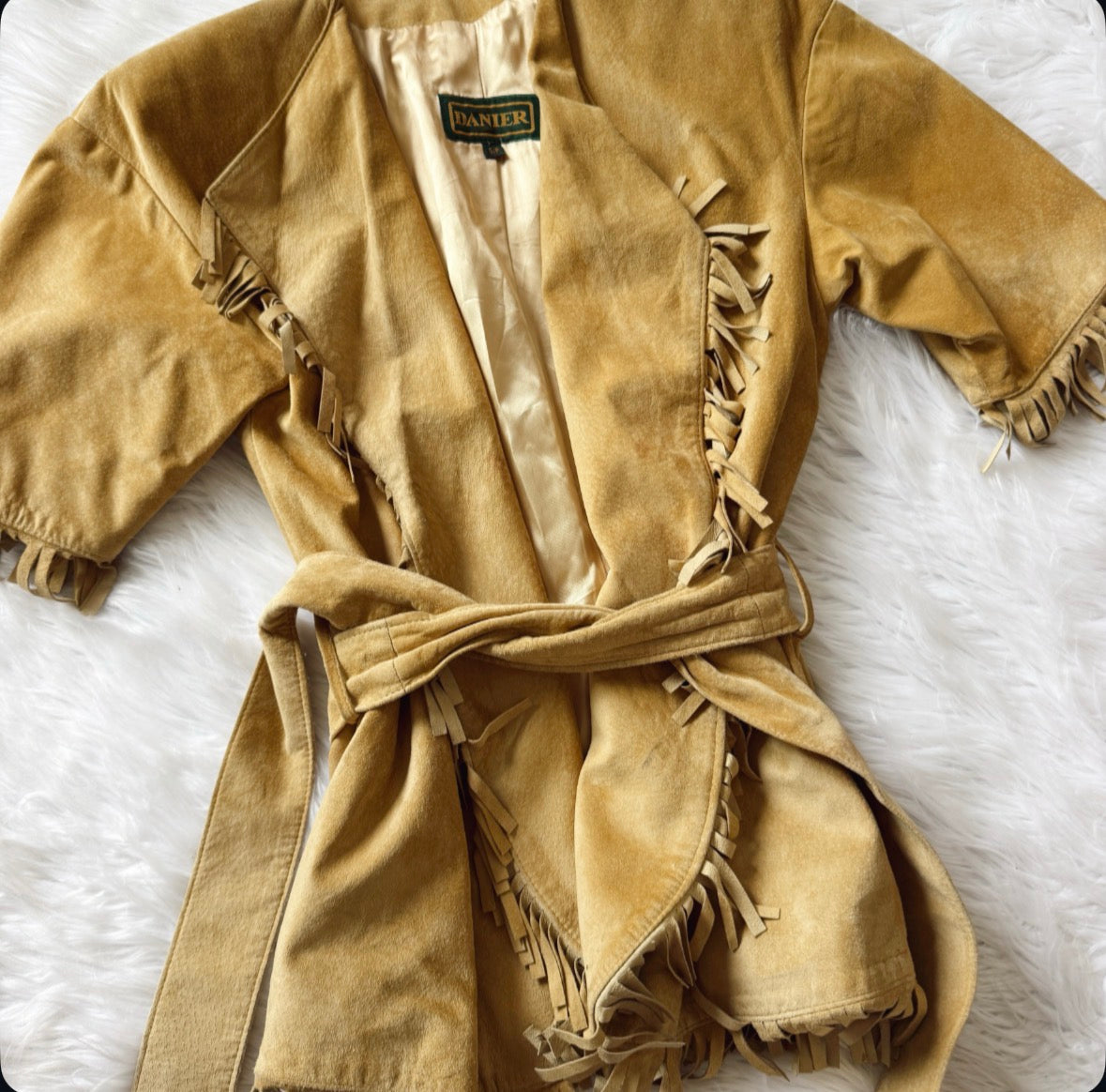 Vintage Short Sleeve Fringe Suede Jacket