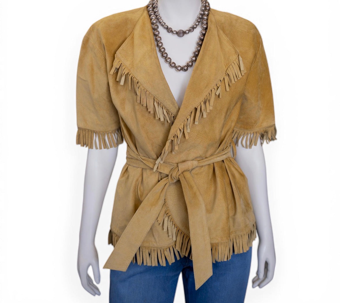 Vintage Short Sleeve Fringe Suede Jacket