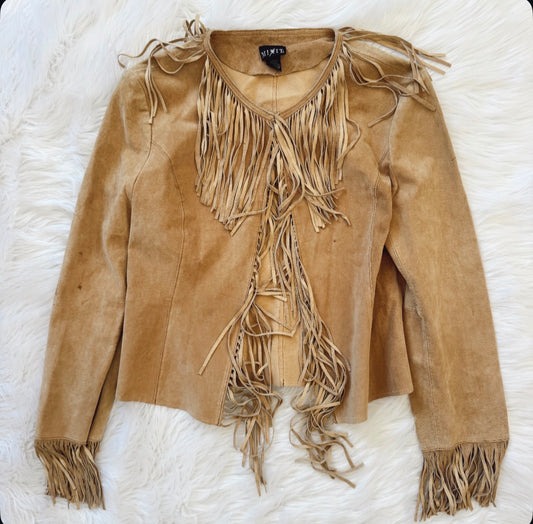 Vintage Leather Suede Fringe Long Sleeve