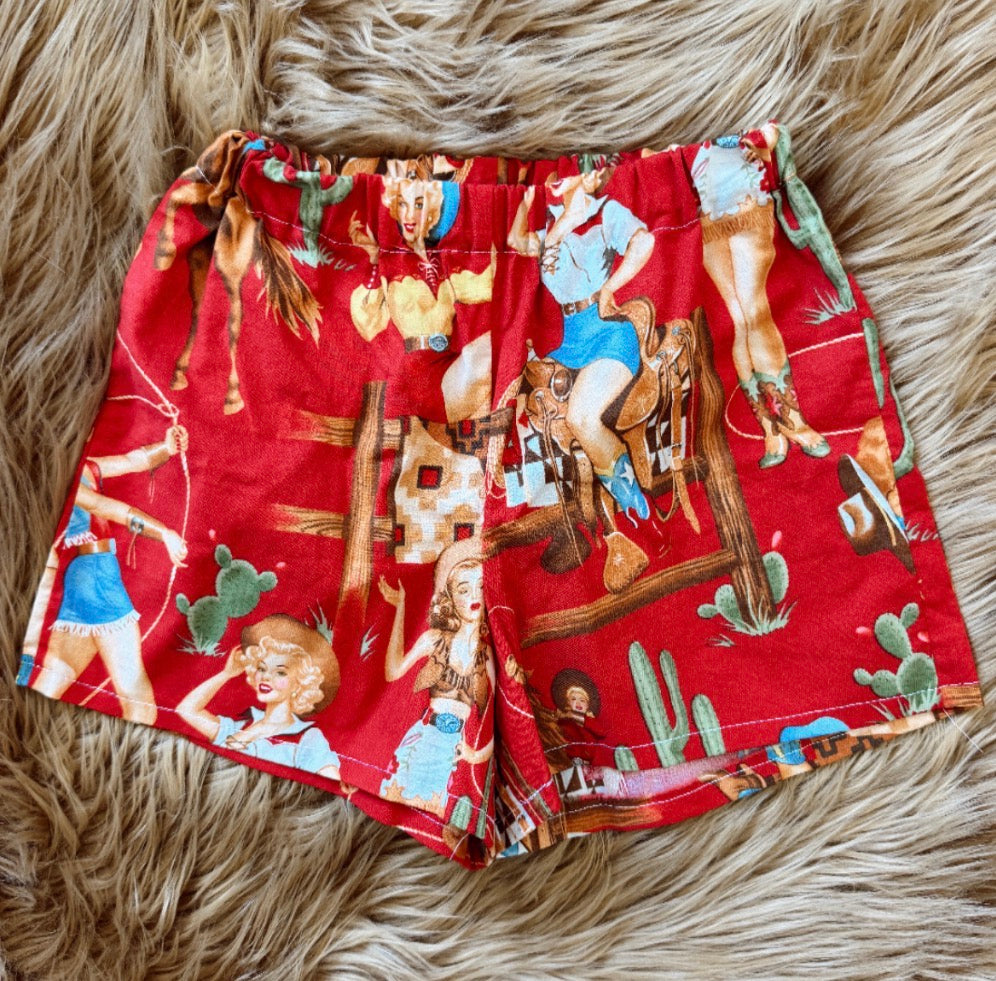 Vintage Cowgirl Print Shorts