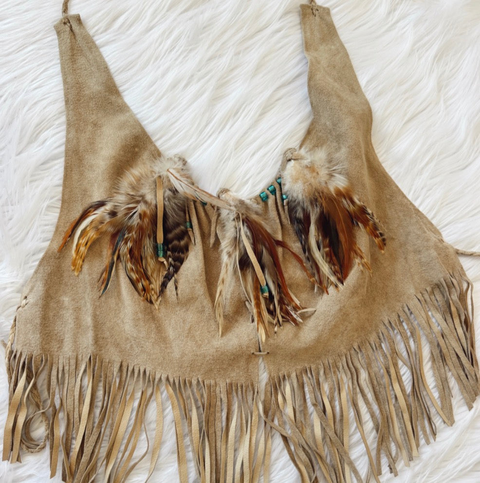 Vintage Suede Fringe Halter Top