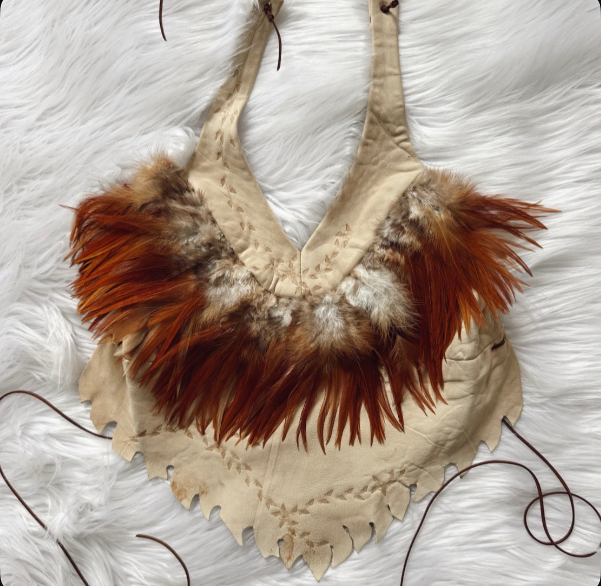 Vintage Feathered Leather Halter Top