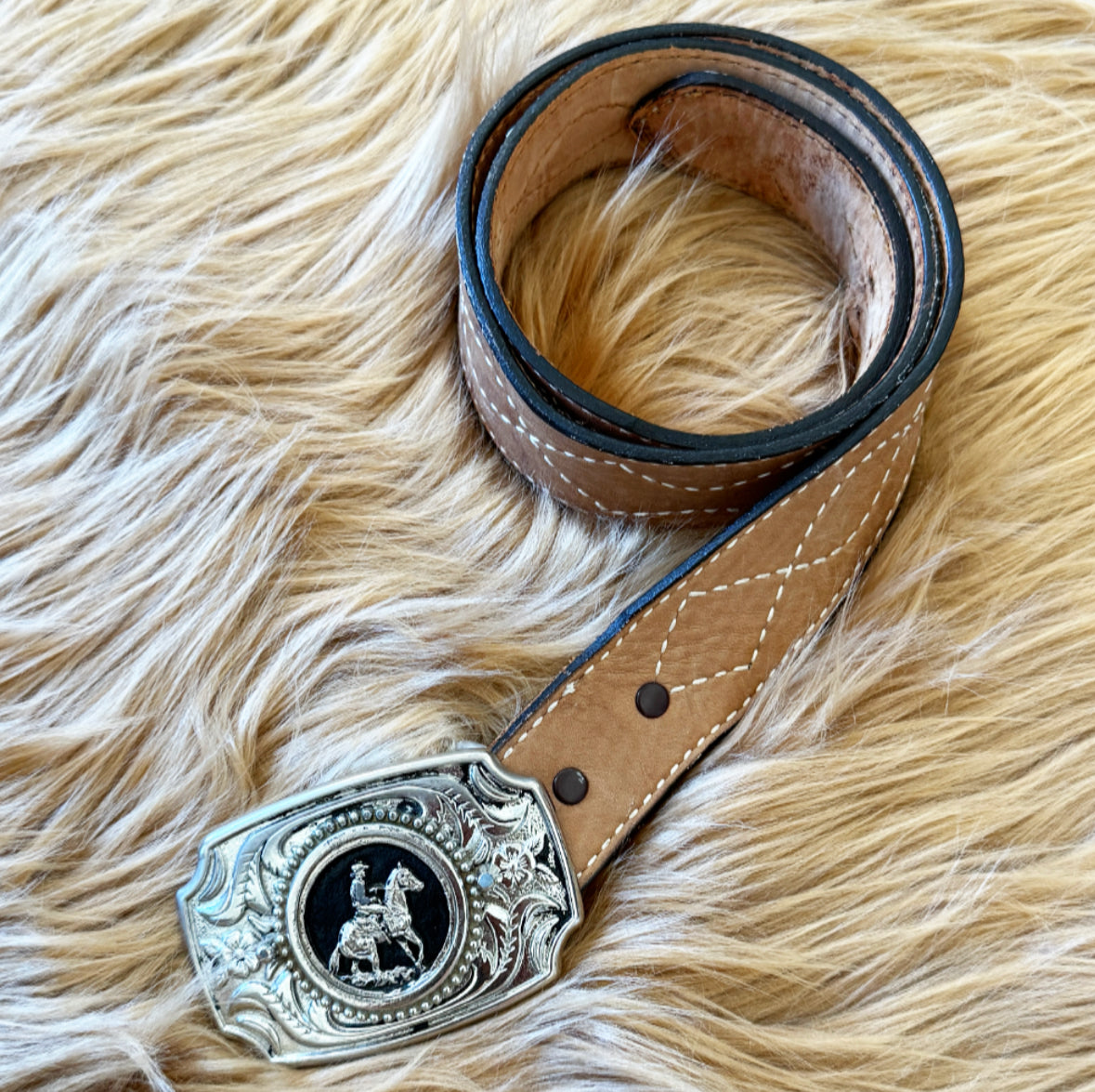 Vintage Tony Lama Belt W/ Cowboy Buckle