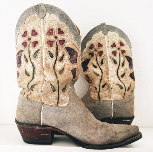 Vintage Justin Butterfly Floral Inlay Cowboy Boots