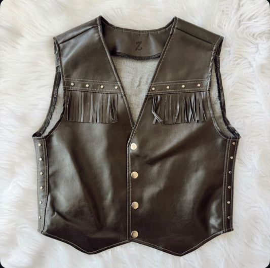 Vintage Leather Fringe Studded Vest