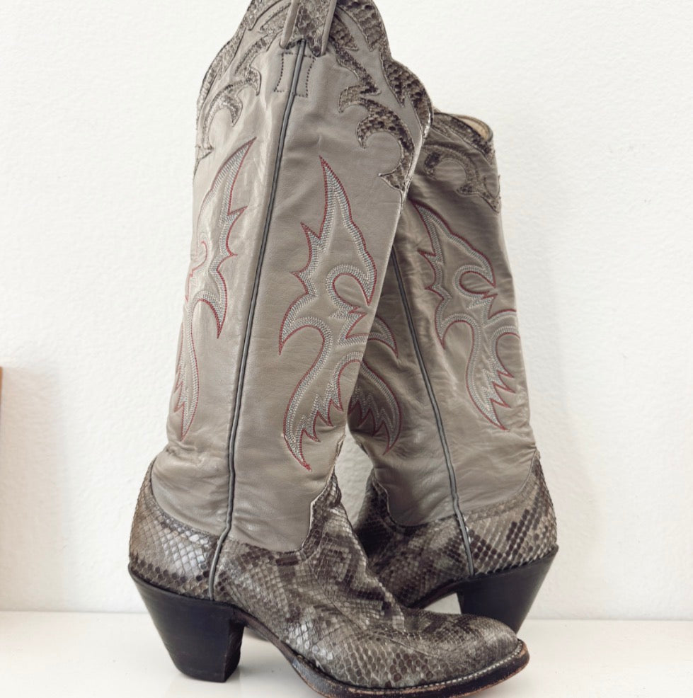 Vintage Gray Snakeskin Cowboy Boots