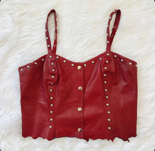 Vintage Red Leather Studded Tank Top
