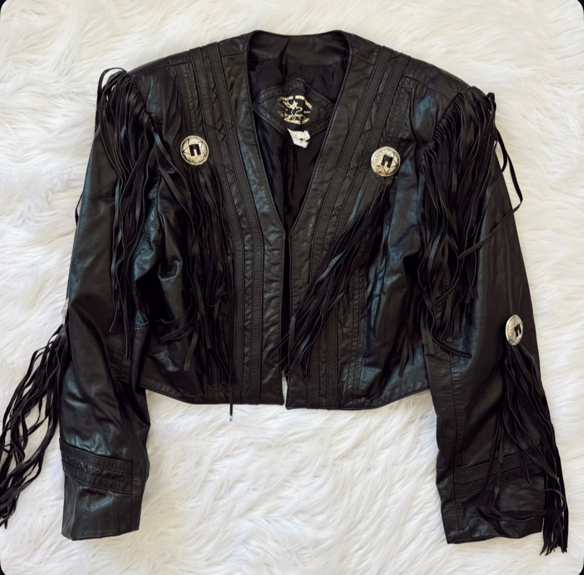 Vintage Black Leather Fringe Jacket