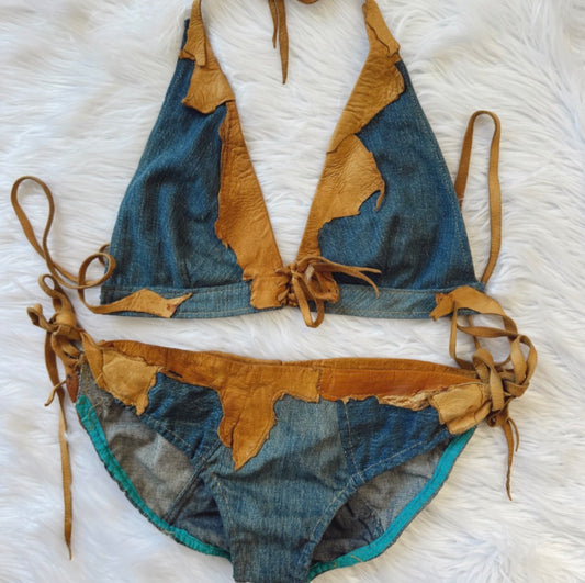 Vintage Denim Leather Set