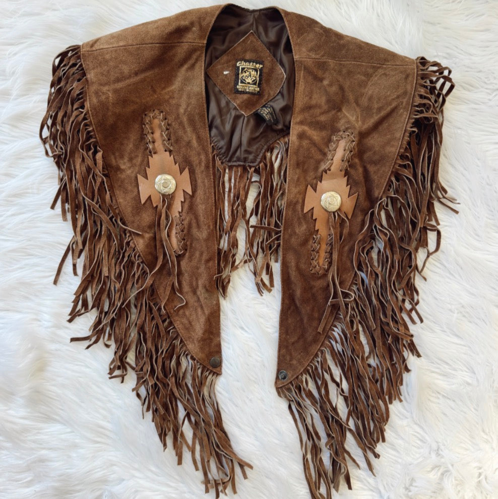 Vintage Brown Suede Fringe Bolero Top
