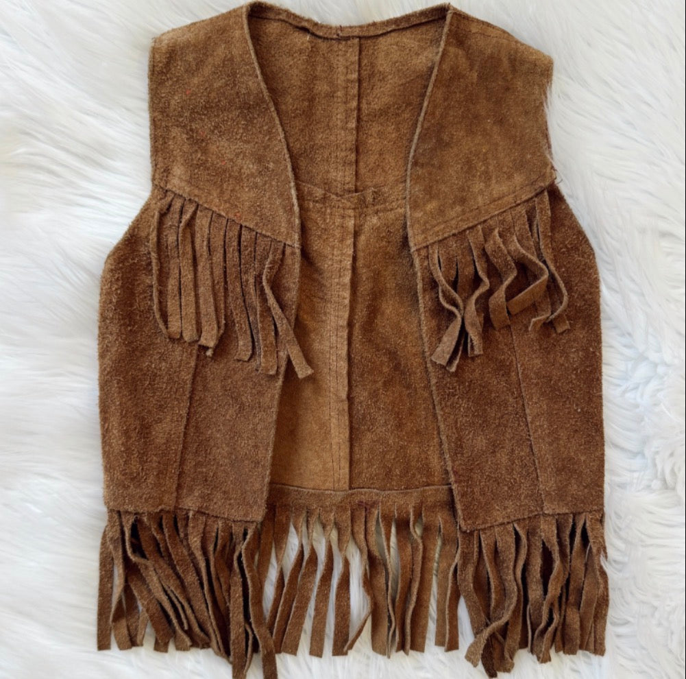Vintage Brown Suede Kids Vest