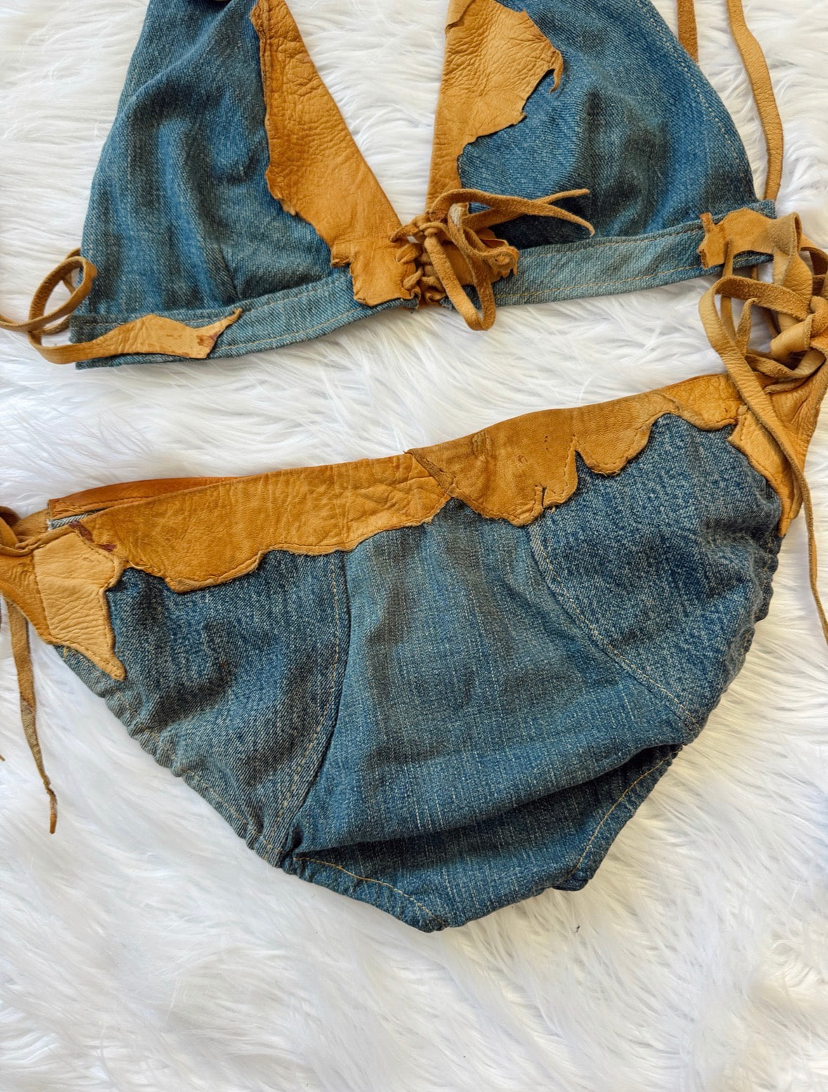 Vintage Denim Leather Set