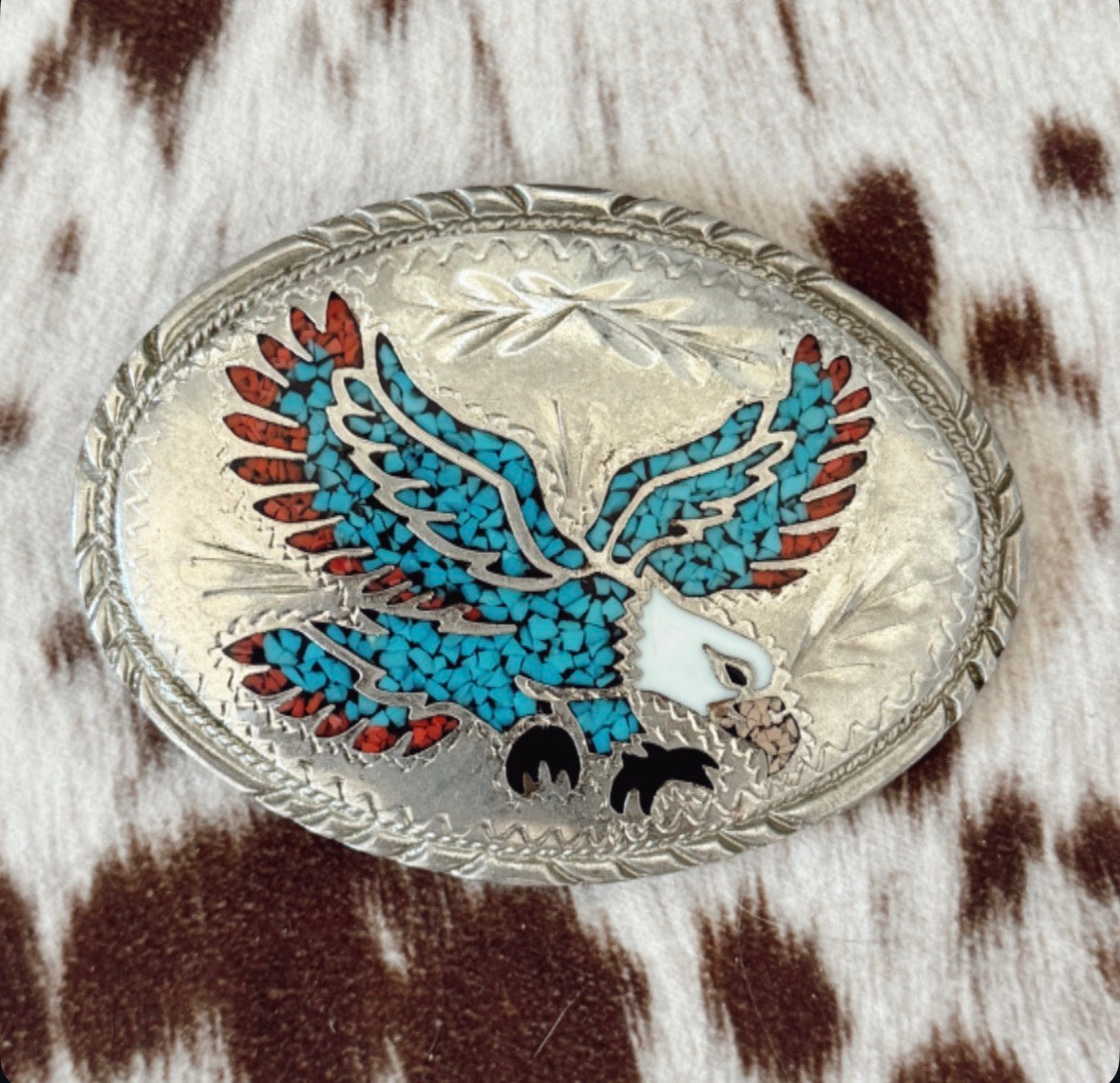 Vintage Eagle Turquoise Belt Buckle
