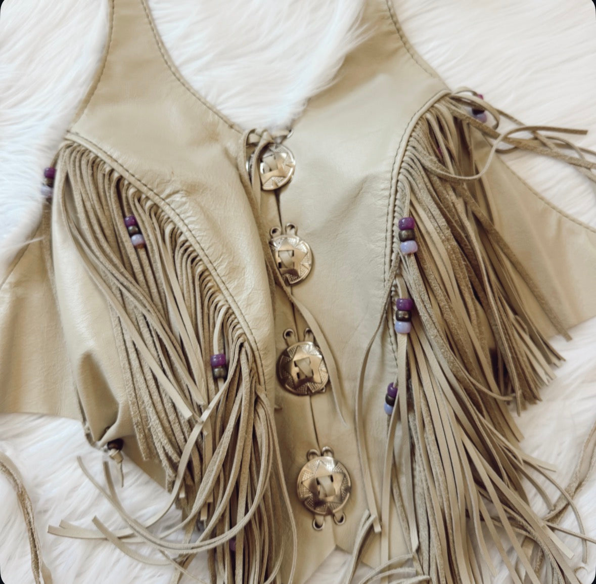 Vintage Leather Fringe Concho Halter Top