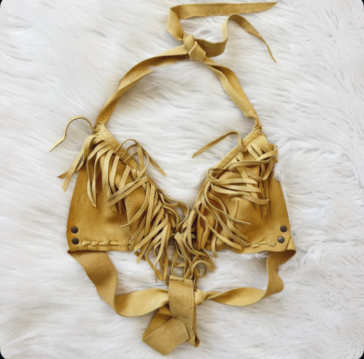 Vintage Tan Leather Fringe Halter Top