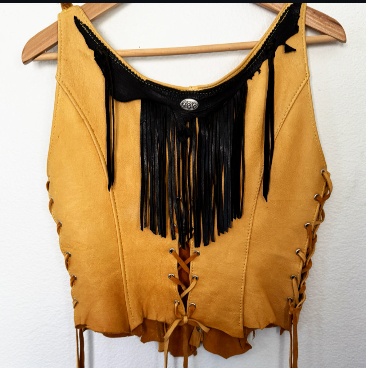 Vintage Leather Fringe Button Top