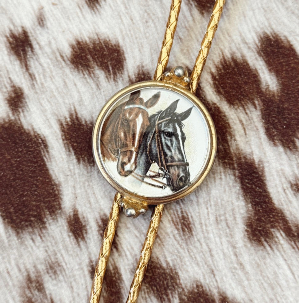 Vintage Gold Horse Bolo Tie