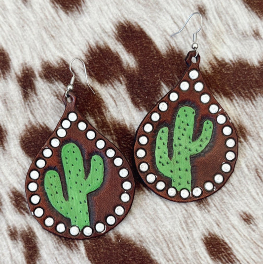 Cactus Leather Earrings