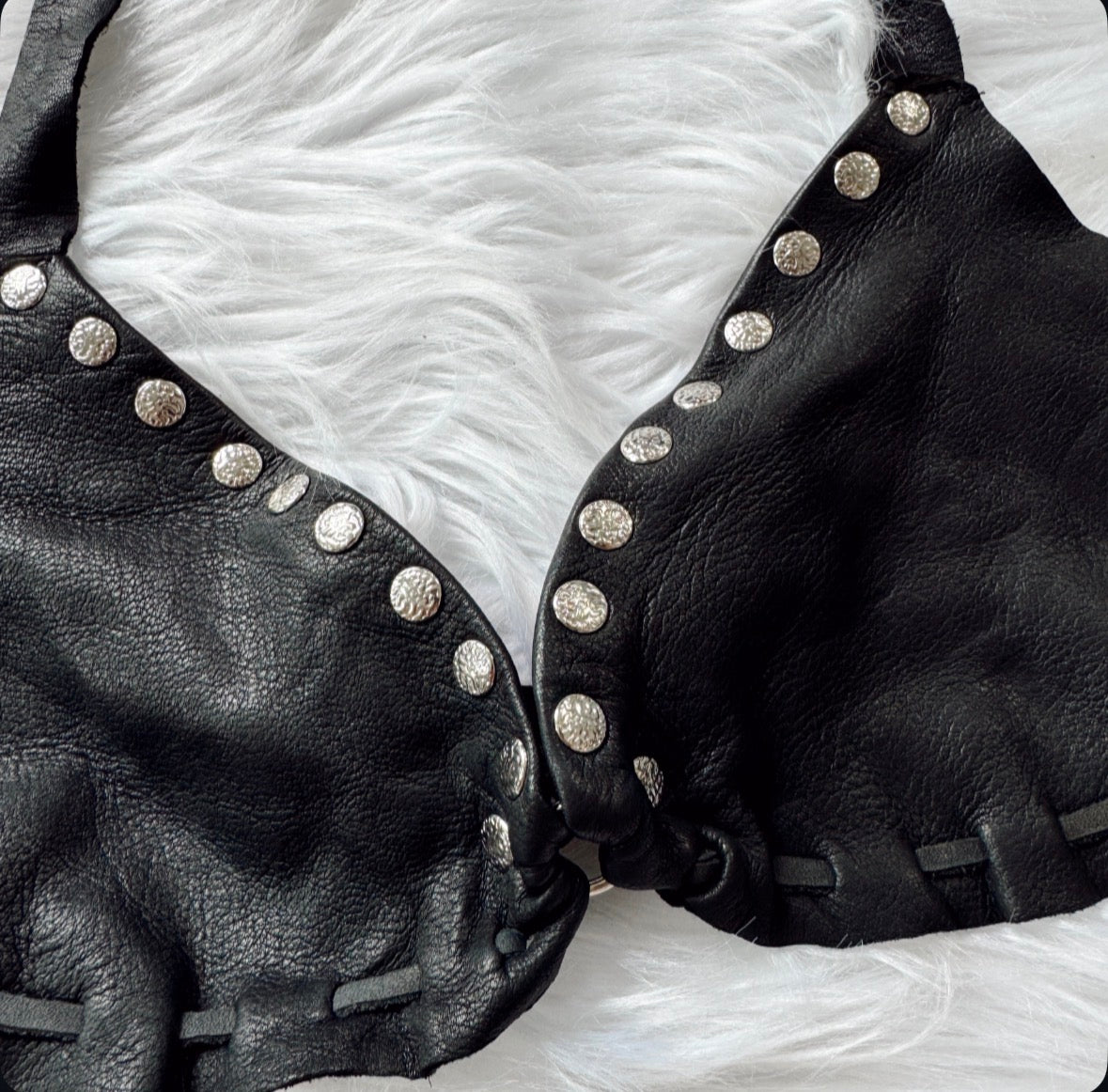 Vintage Black Leather Studded Halter Top