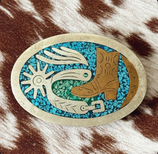 Vintage Spur & Boot Turquoise Belt Buckle
