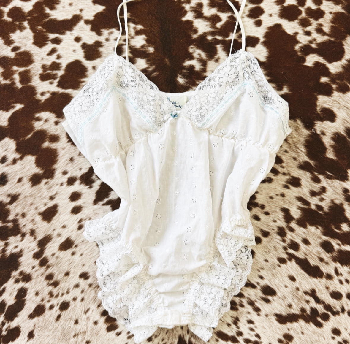Vintage 70s Eyelet Bodysuit Romper
