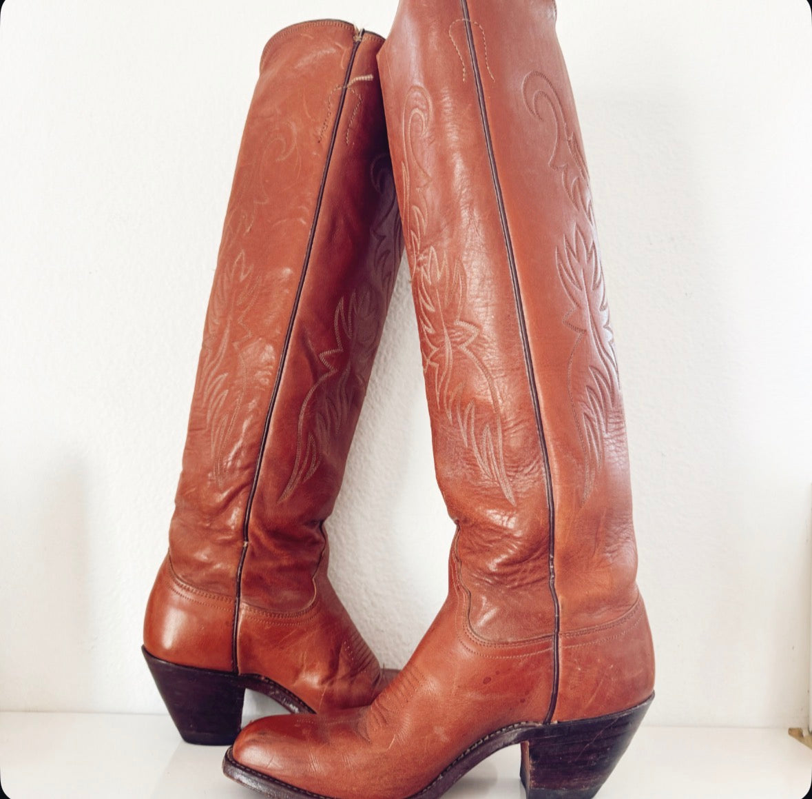 Vintage Tall Brown Cowboy Boots
