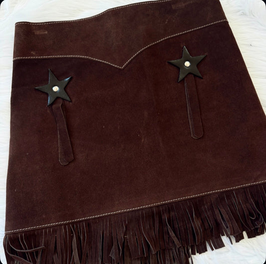 Vintage Leather Star Cowgirl Fringe Skirt